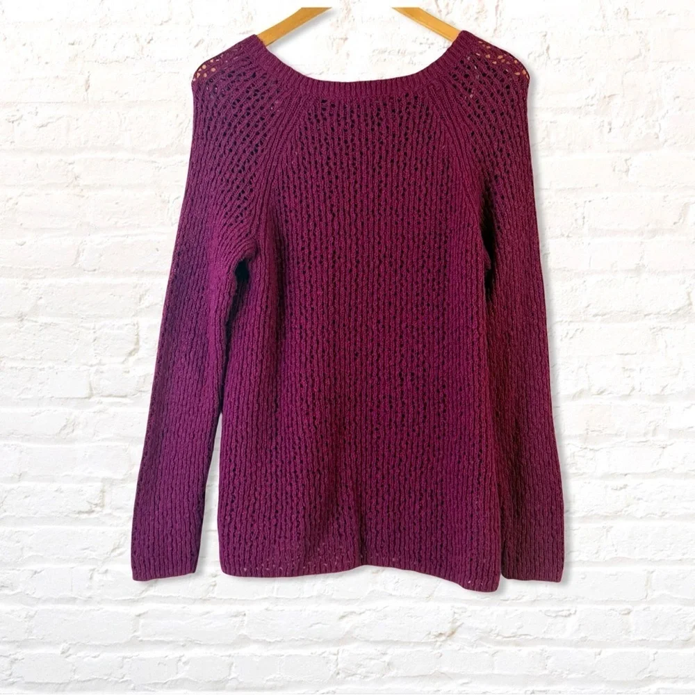 Tommy Bahama Women’s Open Knit Crewneck Sweater Size Large Sangria Wine Berry